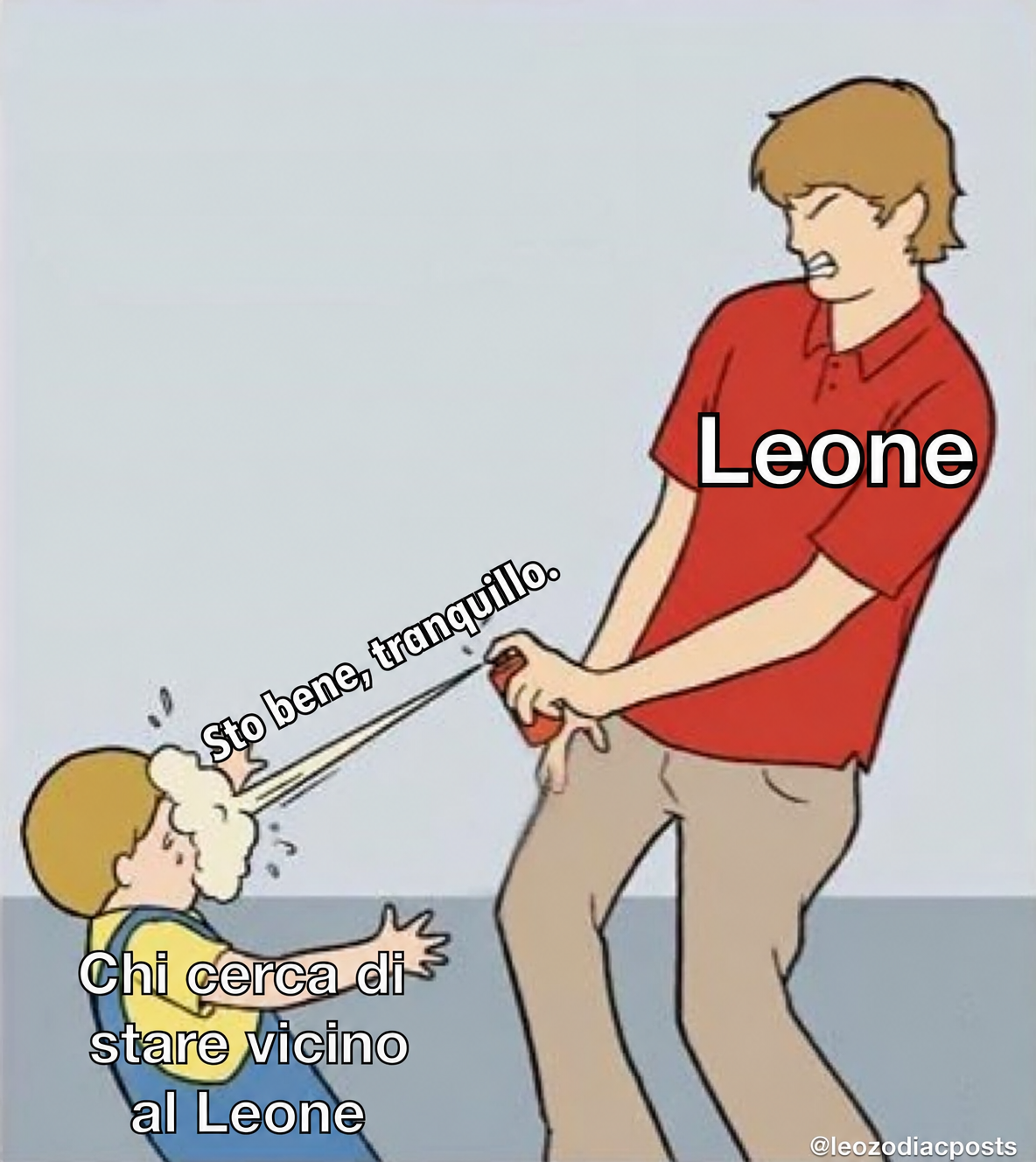 Meme del Leone che allontana chi cerca di stargli vicino dicendo « Sto bene, tranquillo ».