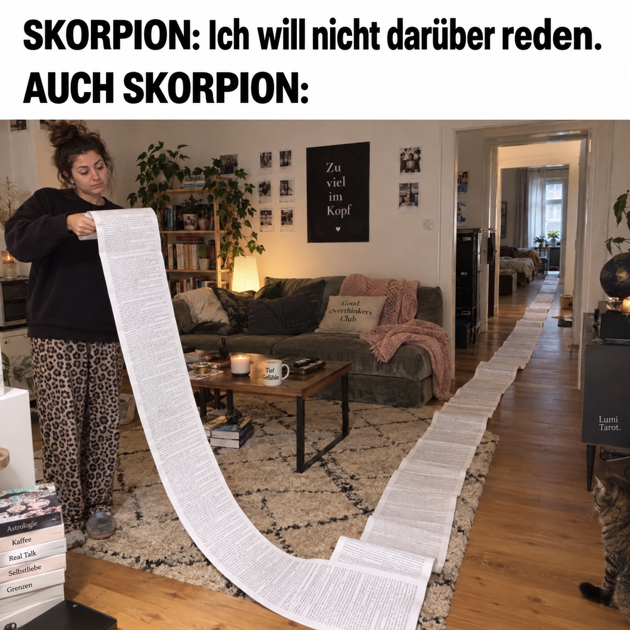 Skorpion-Meme: Erst will er nicht reden, dann rollt er eine endlose Papierrolle aus.