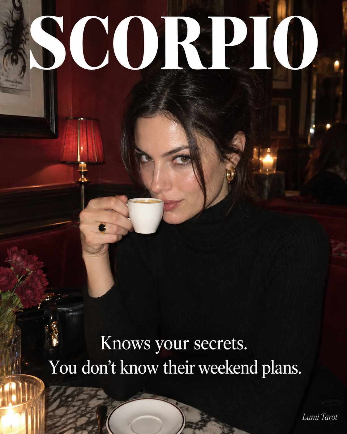 Scorpio meme: knows your secrets, keeps their weekend plans private.