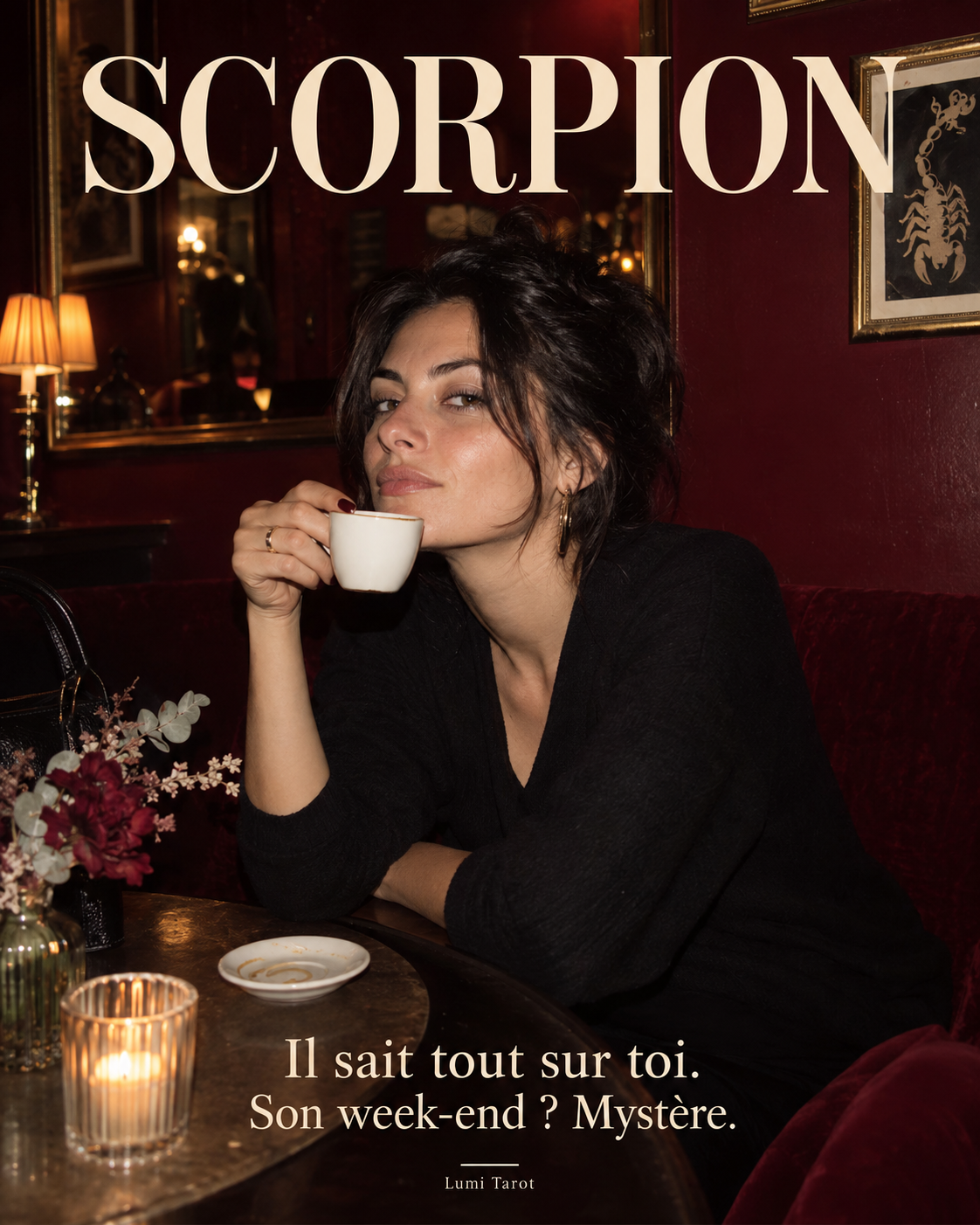 Mème du Scorpion : une personne au café garde ses projets du week-end secrets.