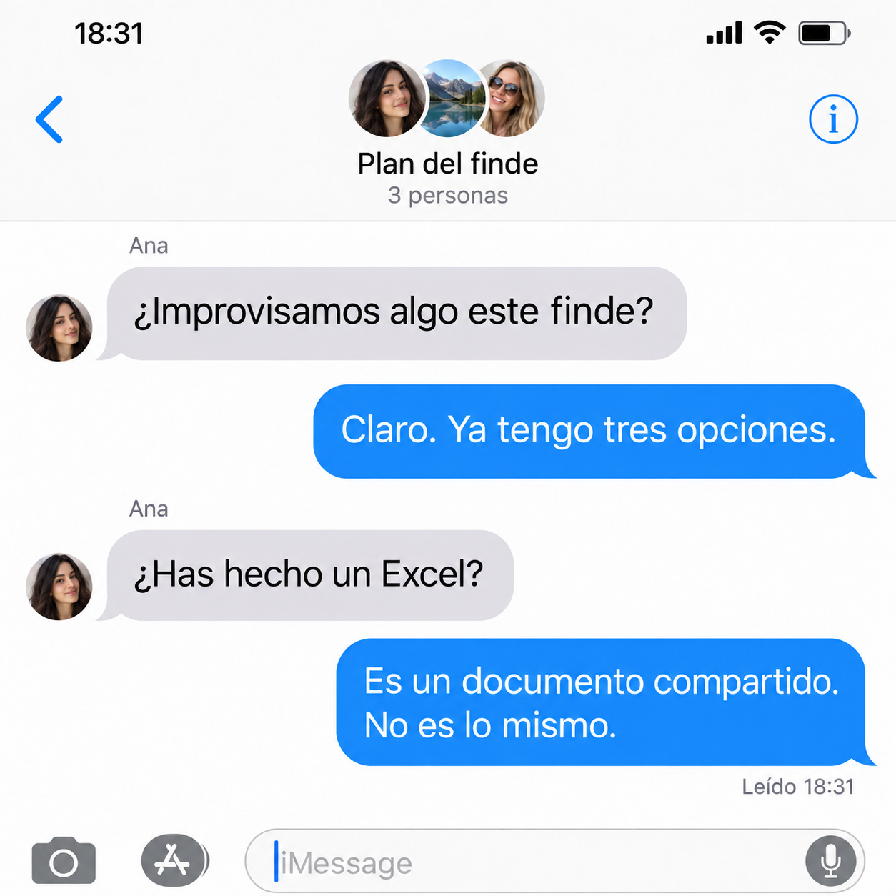 Chat ficticio: Virgo ya tiene tres opciones para un fin de semana improvisado.