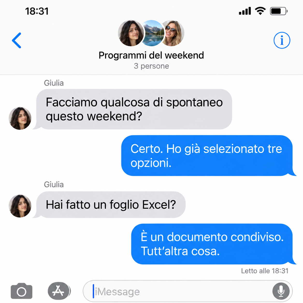 Chat immaginaria: la Vergine propone tre opzioni già organizzate per un weekend spontaneo.